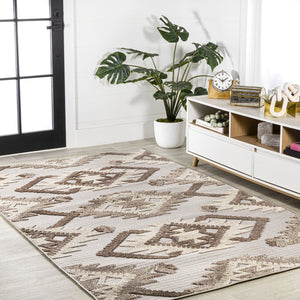 HomeRoots 8' X 10' Brown and Ivory Moroccan Area Rug - Durable Indoor/Outdoor Design with Elegant Quatrefoil Pattern 703331