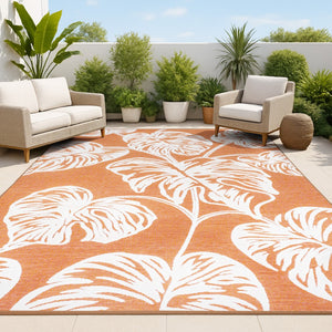 HomeRoots 8' X 10' Vibrant Orange and Ivory Floral Area Rug for Indoor and Outdoor Spaces - Easy Care, Stylish! 703336