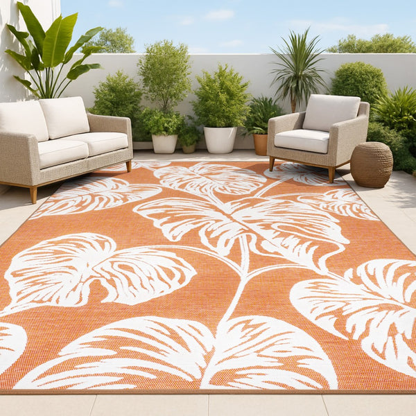 HomeRoots 8' X 10' Vibrant Orange and Ivory Floral Area Rug for Indoor and Outdoor Spaces - Easy Care, Stylish! 703336