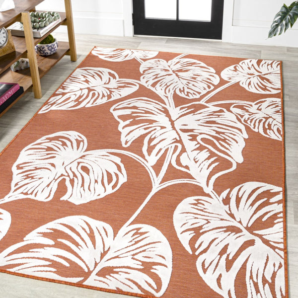HomeRoots 8' X 10' Vibrant Orange and Ivory Floral Area Rug for Indoor and Outdoor Spaces - Easy Care, Stylish! 703336