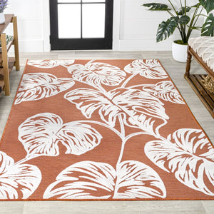 HomeRoots 8' X 10' Vibrant Orange and Ivory Floral Area Rug for Indoor and Outdoor Spaces - Easy Care, Stylish! 703336