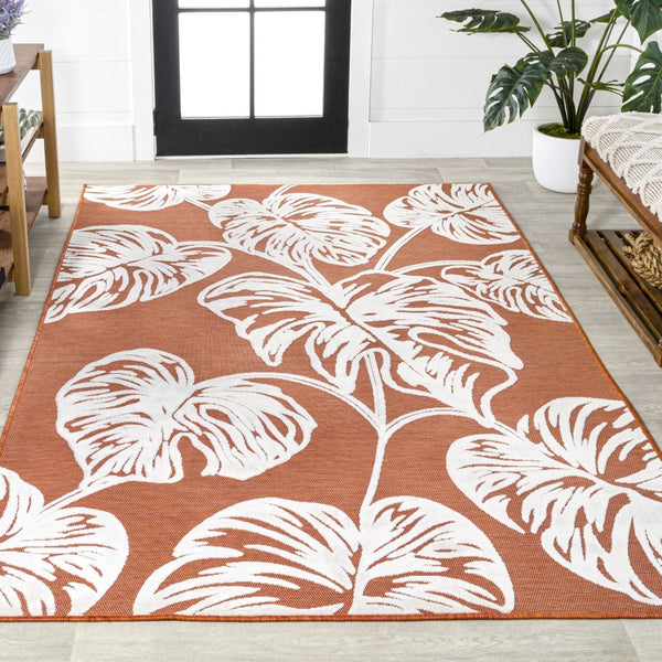 HomeRoots 8' X 10' Vibrant Orange and Ivory Floral Area Rug for Indoor and Outdoor Spaces - Easy Care, Stylish! 703336