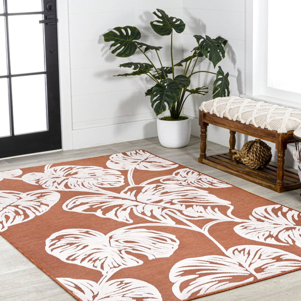 HomeRoots 8' X 10' Vibrant Orange and Ivory Floral Area Rug for Indoor and Outdoor Spaces - Easy Care, Stylish! 703336