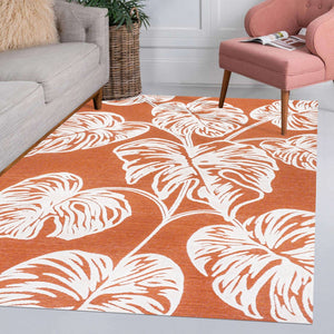 HomeRoots 8' X 10' Vibrant Orange and Ivory Floral Area Rug for Indoor and Outdoor Spaces - Easy Care, Stylish! 703336