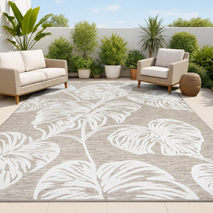 HomeRoots 5' Brown and Ivory Floral Area Rug – Elegant Indoor/Outdoor Design for Versatile Spaces, Easy Care 703340