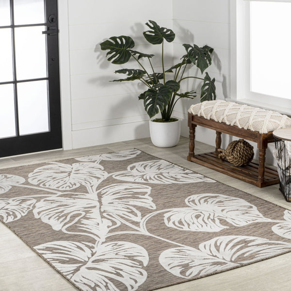 HomeRoots 8' X 10' Brown and Ivory Floral Area Rug – Elegant Indoor/Outdoor Design, Durable & Easy to Clean! 703341