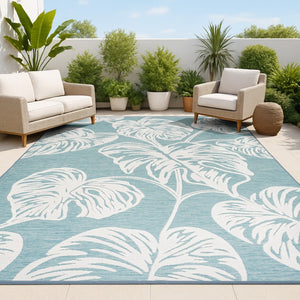 HomeRoots 5' Blue and Ivory Floral Area Rug - Elegant Indoor/Outdoor Design with High-Low Pile Texture 703345