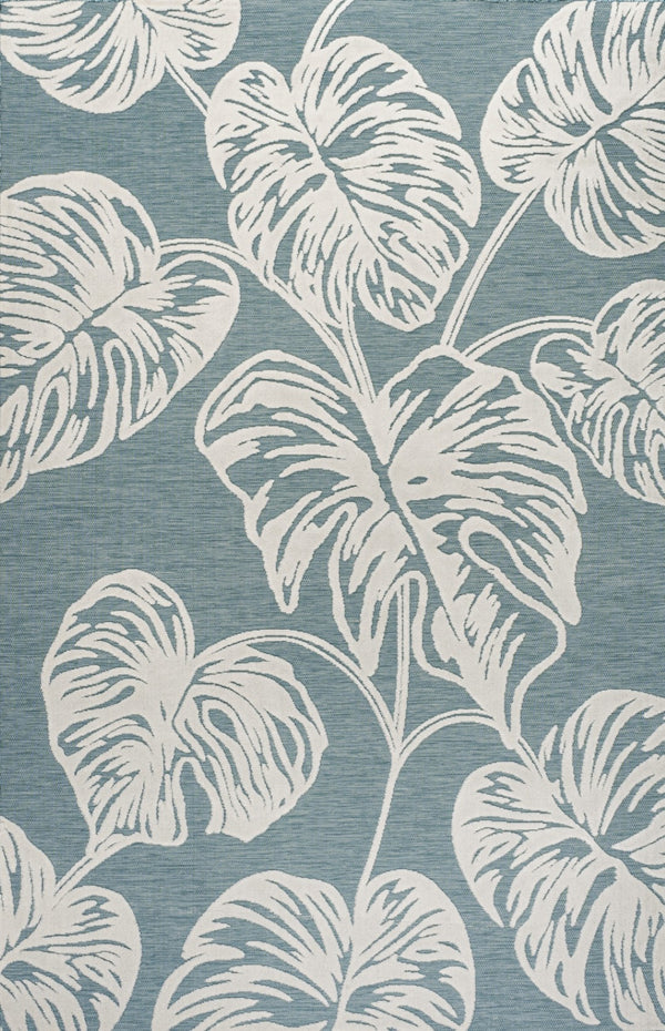 HomeRoots 5' Blue and Ivory Floral Area Rug - Elegant Indoor/Outdoor Design with High-Low Pile Texture 703345