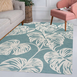 HomeRoots 5' Blue and Ivory Floral Area Rug - Elegant Indoor/Outdoor Design with High-Low Pile Texture 703345