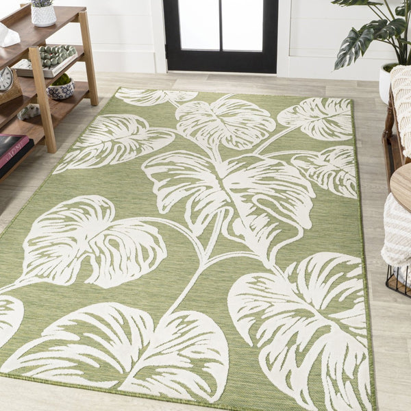 HomeRoots 5' Elegant Light Green & Ivory Floral Area Rug - Versatile Indoor/Outdoor Style for Any Space 703350