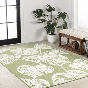 HomeRoots 5' Elegant Light Green & Ivory Floral Area Rug - Versatile Indoor/Outdoor Style for Any Space 703350