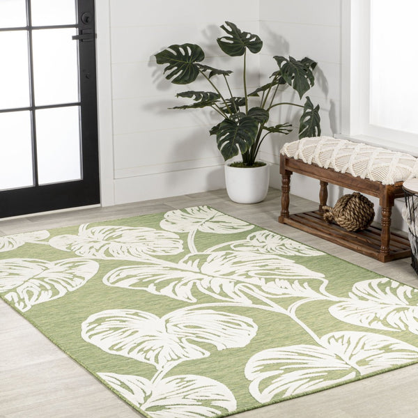 HomeRoots 8' X 10' Elegant Light Green and Ivory Floral Area Rug – Durable, Stylish, Indoor/Outdoor Versatility! 703351
