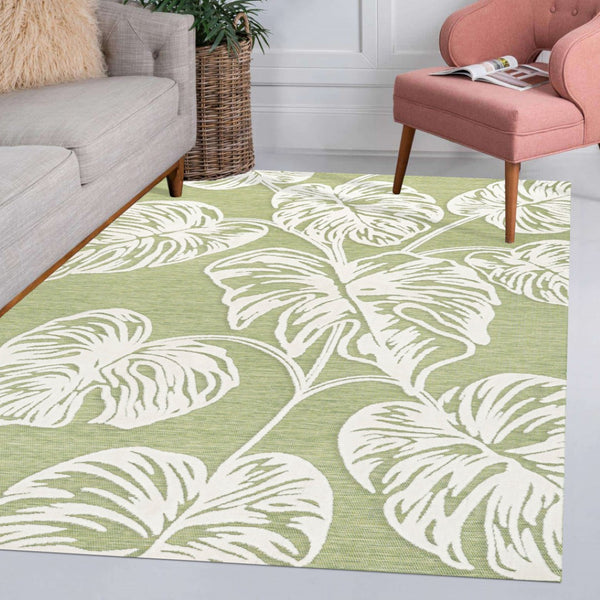 HomeRoots 8' X 10' Elegant Light Green and Ivory Floral Area Rug – Durable, Stylish, Indoor/Outdoor Versatility! 703351