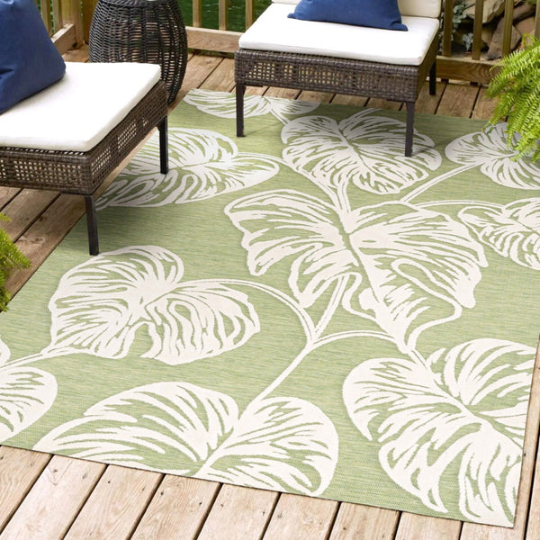 HomeRoots 8' X 10' Elegant Light Green and Ivory Floral Area Rug – Durable, Stylish, Indoor/Outdoor Versatility! 703351