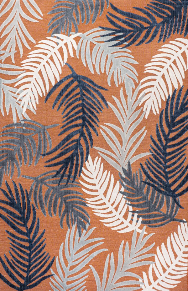 HomeRoots 8' Indoor/Outdoor Orange Navy Blue Ivory Floral Area Rug - Durable, Stylish, Easy to Maintain for Any Space 703356