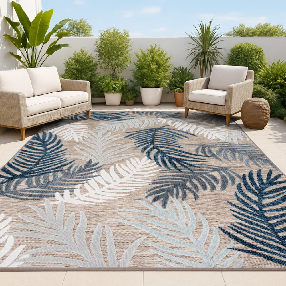 HomeRoots 8' X 10' Elegant Brown Navy Blue Ivory Floral Area Rug - Indoor Outdoor Charm for Any Space 703361