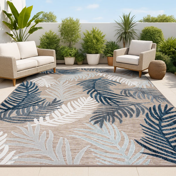 HomeRoots 8' X 10' Elegant Brown Navy Blue Ivory Floral Area Rug - Indoor Outdoor Charm for Any Space 703361