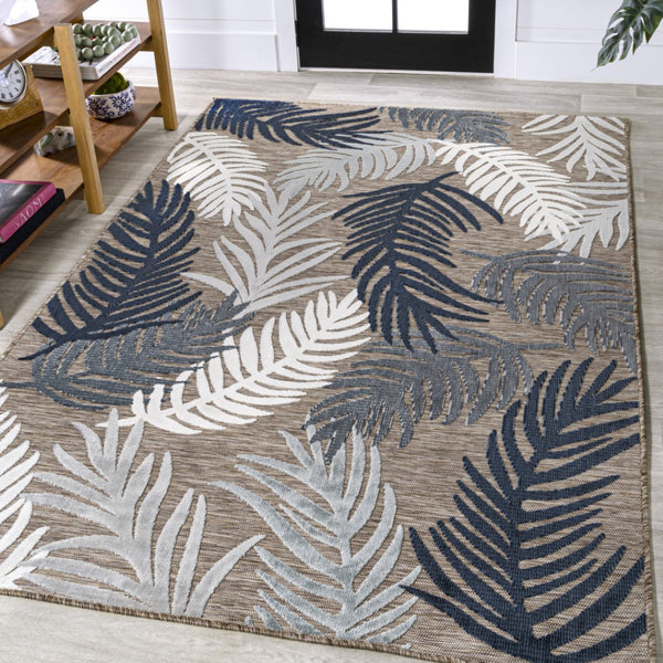 HomeRoots 8' X 10' Elegant Brown Navy Blue Ivory Floral Area Rug - Indoor Outdoor Charm for Any Space 703361
