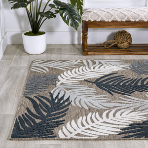 HomeRoots 8' X 10' Elegant Brown Navy Blue Ivory Floral Area Rug - Indoor Outdoor Charm for Any Space 703361