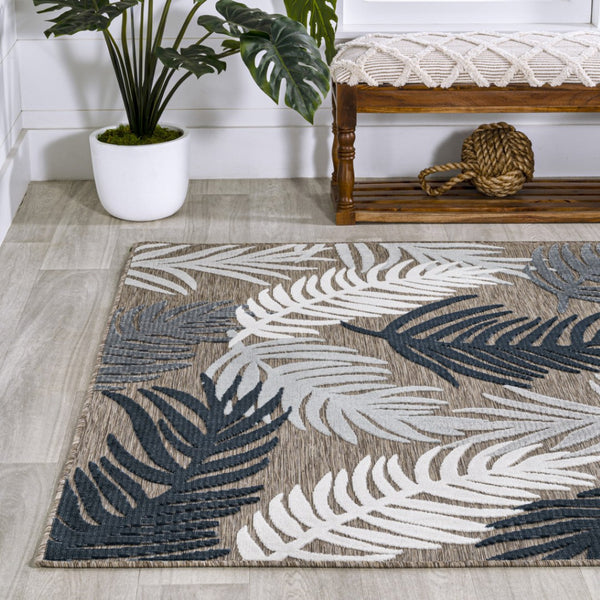 HomeRoots 8' X 10' Elegant Brown Navy Blue Ivory Floral Area Rug - Indoor Outdoor Charm for Any Space 703361