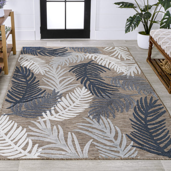 HomeRoots 8' X 10' Elegant Brown Navy Blue Ivory Floral Area Rug - Indoor Outdoor Charm for Any Space 703361