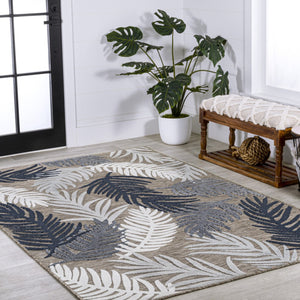 HomeRoots 8' X 10' Elegant Brown Navy Blue Ivory Floral Area Rug - Indoor Outdoor Charm for Any Space 703361