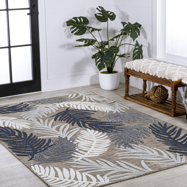 HomeRoots 8' X 10' Elegant Brown Navy Blue Ivory Floral Area Rug - Indoor Outdoor Charm for Any Space 703361