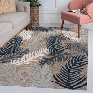 HomeRoots 8' X 10' Elegant Brown Navy Blue Ivory Floral Area Rug - Indoor Outdoor Charm for Any Space 703361