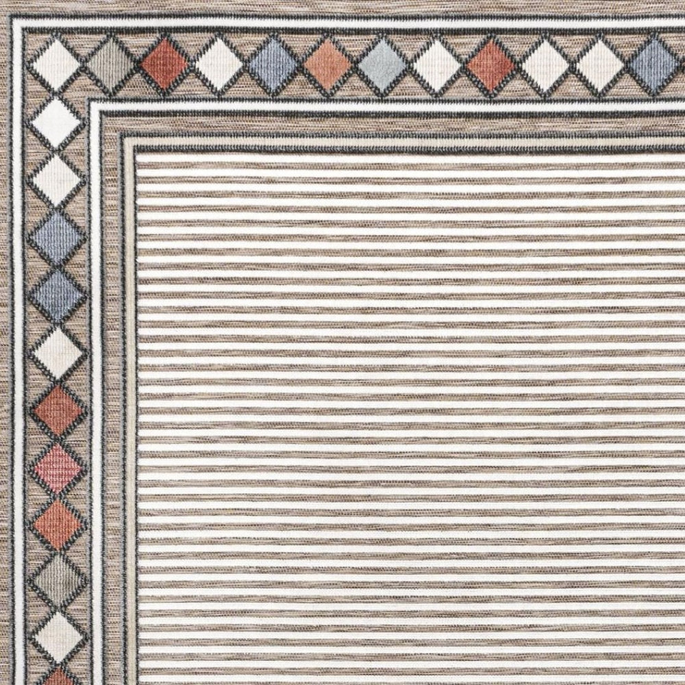 HomeRoots 5' Brown and Ivory Geometric Area Rug - Durable Indoor/Outdoor Accent for Modern Spaces, 5' x 8' 703365
