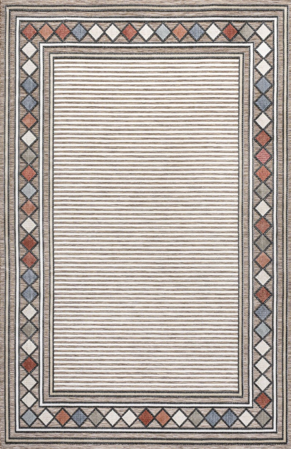 HomeRoots 5' Brown and Ivory Geometric Area Rug - Durable Indoor/Outdoor Accent for Modern Spaces, 5' x 8' 703365