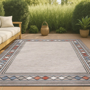HomeRoots 5' Brown and Ivory Geometric Area Rug - Durable Indoor/Outdoor Accent for Modern Spaces, 5' x 8' 703365