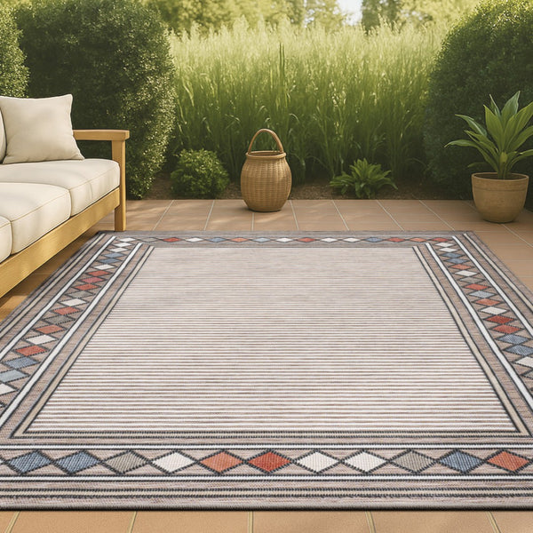 HomeRoots 5' Brown and Ivory Geometric Area Rug - Durable Indoor/Outdoor Accent for Modern Spaces, 5' x 8' 703365
