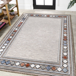 HomeRoots 5' Brown and Ivory Geometric Area Rug - Durable Indoor/Outdoor Accent for Modern Spaces, 5' x 8' 703365