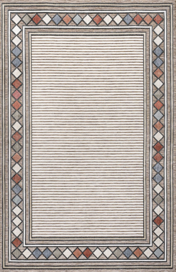 HomeRoots 5' Brown and Ivory Geometric Area Rug - Durable Indoor/Outdoor Accent for Modern Spaces, 5' x 8' 703365