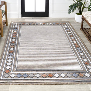 HomeRoots 5' Brown and Ivory Geometric Area Rug - Durable Indoor/Outdoor Accent for Modern Spaces, 5' x 8' 703365