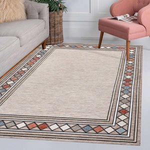 HomeRoots 5' Brown and Ivory Geometric Area Rug - Durable Indoor/Outdoor Accent for Modern Spaces, 5' x 8' 703365