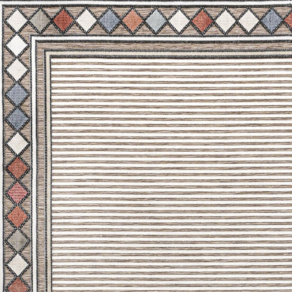 HomeRoots 8' X 10' Stylish Brown and Ivory Geometric Area Rug for Indoor and Outdoor Spaces - Durable & Versatile 703366