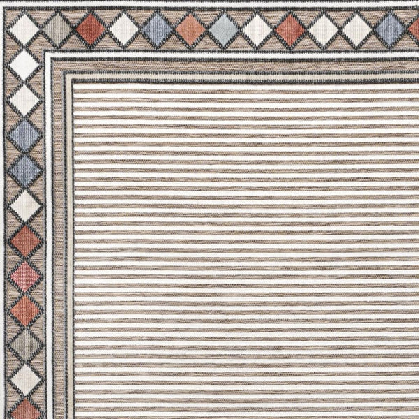 HomeRoots 8' X 10' Stylish Brown and Ivory Geometric Area Rug for Indoor and Outdoor Spaces - Durable & Versatile 703366