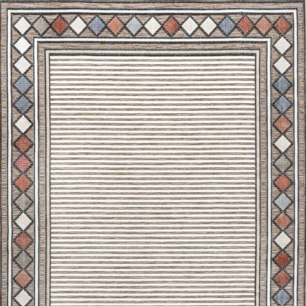 HomeRoots 8' X 10' Stylish Brown and Ivory Geometric Area Rug for Indoor and Outdoor Spaces - Durable & Versatile 703366