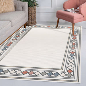 HomeRoots 5' Ivory and Beige Geometric Indoor Outdoor Area Rug - Versatile, Durable, and Stylish for Any Space 703370