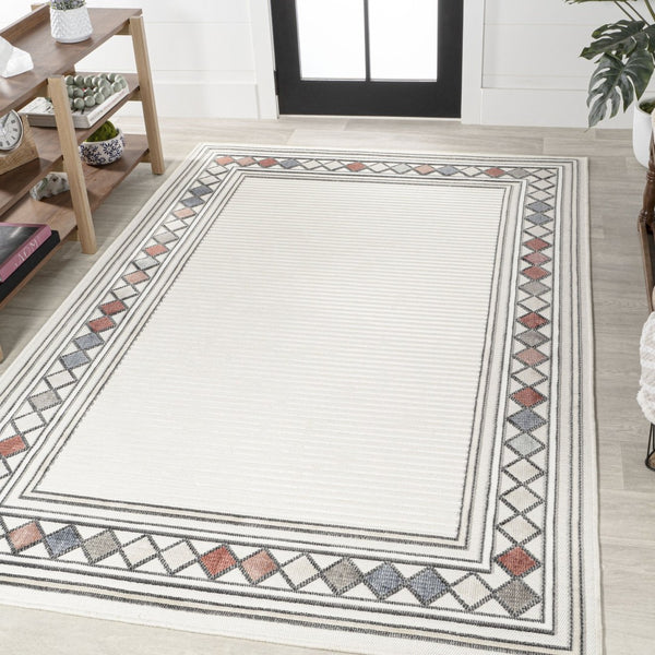 HomeRoots 8' X 10' Ivory and Beige Geometric Area Rug - Stylish, Durable, Indoor/Outdoor Versatile Design! 703371