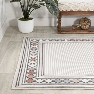 HomeRoots 8' X 10' Ivory and Beige Geometric Area Rug - Stylish, Durable, Indoor/Outdoor Versatile Design! 703371