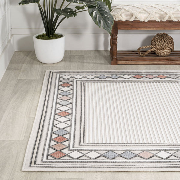 HomeRoots 8' X 10' Ivory and Beige Geometric Area Rug - Stylish, Durable, Indoor/Outdoor Versatile Design! 703371