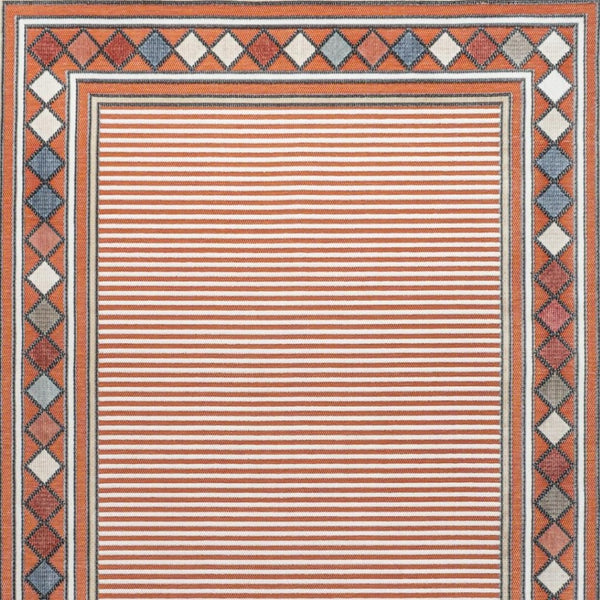 HomeRoots 5' X 8' Orange and Ivory Geometric Rug - Stylish Indoor/Outdoor Design for Modern Spaces, Easy Care 703375