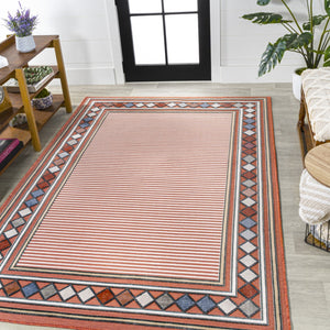 HomeRoots 5' X 8' Orange and Ivory Geometric Rug - Stylish Indoor/Outdoor Design for Modern Spaces, Easy Care 703375