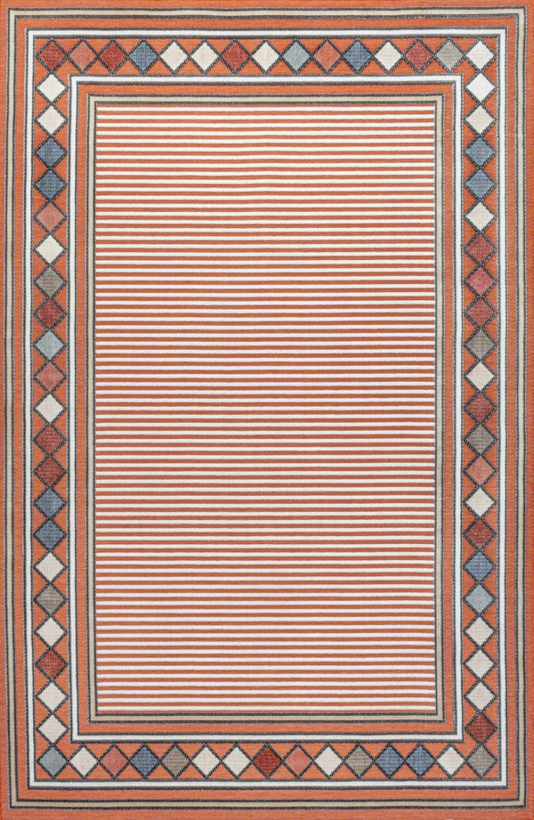HomeRoots 5' X 8' Orange and Ivory Geometric Rug - Stylish Indoor/Outdoor Design for Modern Spaces, Easy Care 703375