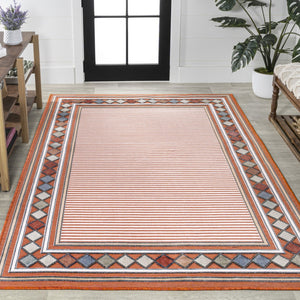 HomeRoots 5' X 8' Orange and Ivory Geometric Rug - Stylish Indoor/Outdoor Design for Modern Spaces, Easy Care 703375