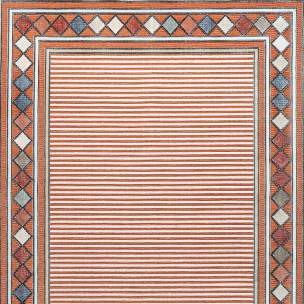 HomeRoots 8' X 10' Orange and Ivory Geometric Rug – Versatile Indoor/Outdoor Design for Modern Living Spaces 703376