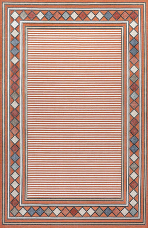 HomeRoots 8' X 10' Orange and Ivory Geometric Rug – Versatile Indoor/Outdoor Design for Modern Living Spaces 703376