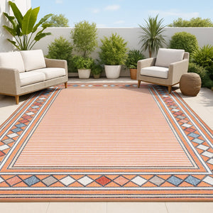 HomeRoots 8' X 10' Orange and Ivory Geometric Rug – Versatile Indoor/Outdoor Design for Modern Living Spaces 703376